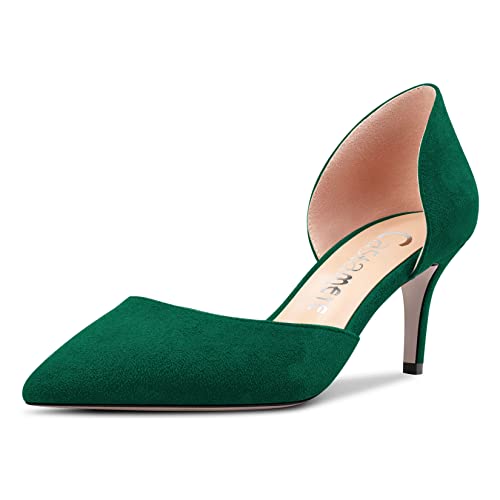 Castamere Damen Stiletto Mittlerem Absatz Heel Spitze Zehenkappe Pumps Two-Piece Slip-on Büroschuhe Klassisch 6 cm Heels Dunkelgrün 39 EU von Castamere