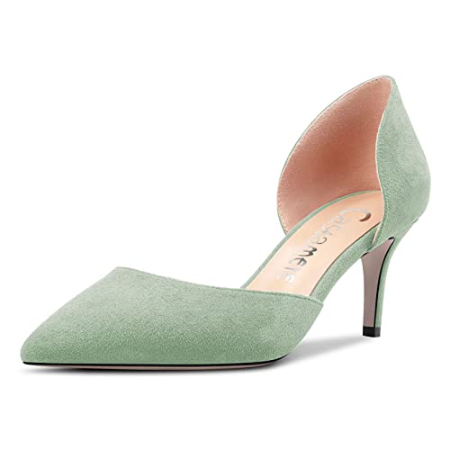 Castamere Damen Stiletto Mittlerem Absatz Heel Spitze Zehenkappe Pumps Two-Piece Slip-on Büroschuhe Klassisch 6 cm Heels Hellgrün 36 EU von Castamere
