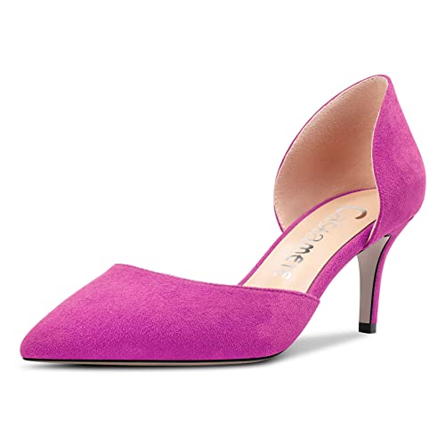 Castamere Damen Stiletto Mittlerem Absatz Heel Spitze Zehenkappe Pumps Two-Piece Slip-on Büroschuhe Klassisch 6 cm Heels Magenta Rot 40 EU von Castamere