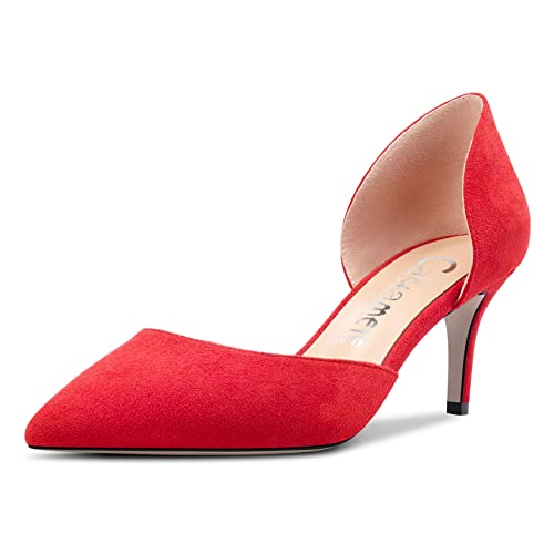 Castamere Damen Stiletto Mittlerem Absatz Heel Spitze Zehenkappe Pumps Two-Piece Slip-on Büroschuhe Klassisch 6 cm Heels Rot 41 EU von Castamere