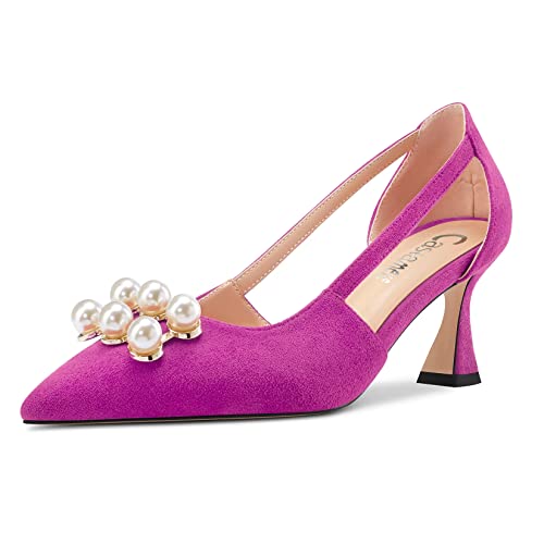 Castamere Damen Stiletto Mittlerem Absatz Heel Spitze Zehenkappe Two-Piece Slip-on Pumps Dress 6.5 cm Heels Magenta Rot 42 EU von Castamere