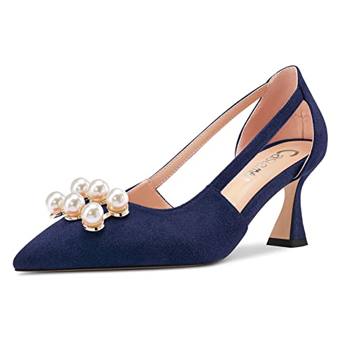 Castamere Damen Stiletto Mittlerem Absatz Heel Spitze Zehenkappe Two-Piece Slip-on Pumps Dress 6.5 cm Heels Navy Blau 40 EU von Castamere