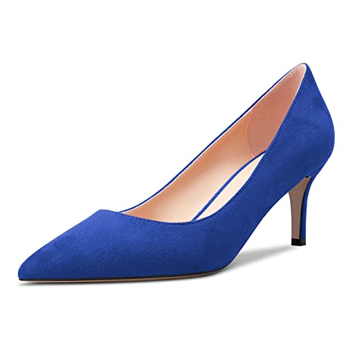 Castamere Damen Stiletto Mittlerem Kitten Absatz Heel 6.5 cm Heels Spitze Zehenkappe Pumps Slip-on Klassisch Cute Büroschuhe Schuhe Blau A 38 EU von Castamere