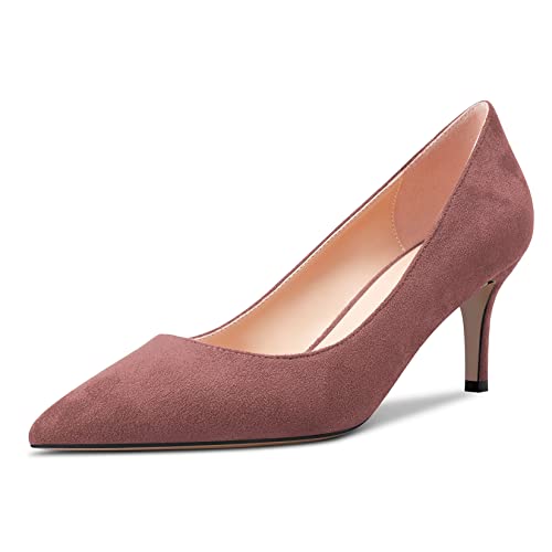 Castamere Damen Stiletto Mittlerem Kitten Absatz Heel 6.5 cm Heels Spitze Zehenkappe Pumps Slip-on Klassisch Cute Büroschuhe Schuhe Braun A 40 EU von Castamere