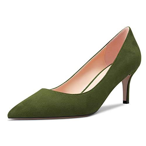Castamere Damen Stiletto Mittlerem Kitten Absatz Heel 6.5 cm Heels Spitze Zehenkappe Pumps Slip-on Klassisch Cute Büroschuhe Schuhe Grün C 37 EU von Castamere
