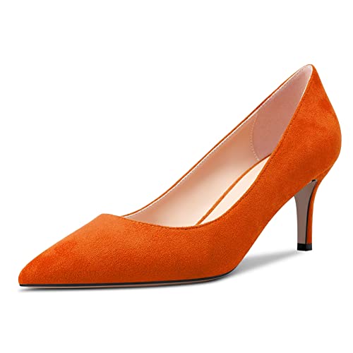 Castamere Damen Stiletto Mittlerem Kitten Absatz Heel 6.5 cm Heels Spitze Zehenkappe Pumps Slip-on Klassisch Cute Büroschuhe Schuhe Orange 37 EU von Castamere