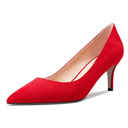 Castamere Damen Stiletto Mittlerem Kitten Absatz Heel 6.5 cm Heels Spitze Zehenkappe Pumps Slip-on Klassisch Cute Büroschuhe Schuhe Rot A 38 EU von Castamere