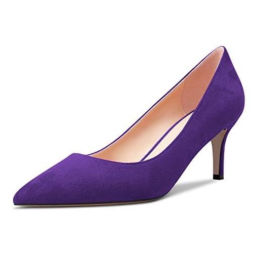 Castamere Damen Stiletto Mittlerem Kitten Absatz Heel 6.5 cm Heels Spitze Zehenkappe Pumps Slip-on Klassisch Cute Büroschuhe Schuhe Violett 40 EU von Castamere