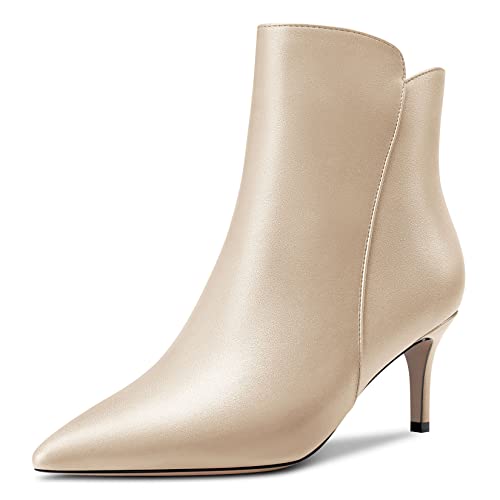 Castamere Damen Stiletto Mittlerem Kitten Absatz Heel Spitze Zehenkappe Stiefeletten Reißverschluss Slip-on Klassisch Dress Büroschuhe 6.5 CM Heels Stiefel Beige Matt 41 EU von Castamere