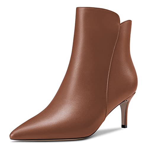Castamere Damen Stiletto Mittlerem Kitten Absatz Heel Spitze Zehenkappe Stiefeletten Reißverschluss Slip-on Klassisch Dress Büroschuhe 6.5 CM Heels Stiefel Braun Matt 37 EU von Castamere