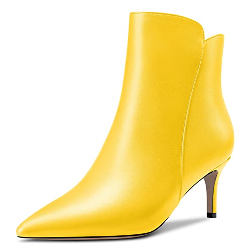 Castamere Damen Stiletto Mittlerem Kitten Absatz Heel Spitze Zehenkappe Stiefeletten Reißverschluss Slip-on Klassisch Dress Büroschuhe 6.5 CM Heels Stiefel Gelb Matt 39 EU von Castamere