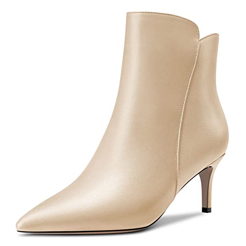 Castamere Damen Stiletto Mittlerem Kitten Absatz Heel Spitze Zehenkappe Stiefeletten Reißverschluss Slip-on Klassisch Dress Büroschuhe 6.5 CM Heels Stiefel Gold Matt 36 EU von Castamere