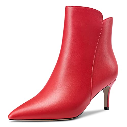 Castamere Damen Stiletto Mittlerem Kitten Absatz Heel Spitze Zehenkappe Stiefeletten Reißverschluss Slip-on Klassisch Dress Büroschuhe 6.5 CM Heels Stiefel Rot Matt 38 EU von Castamere