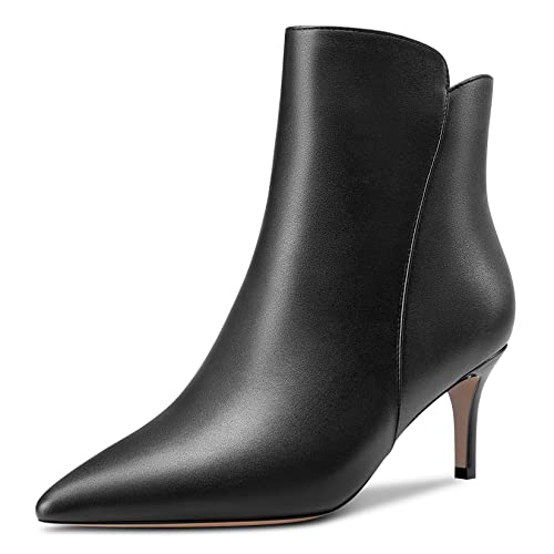Castamere Damen Stiletto Mittlerem Kitten Absatz Heel Spitze Zehenkappe Stiefeletten Reißverschluss Slip-on Klassisch Dress Büroschuhe 6.5 CM Heels Stiefel Schwarz Matt 39 EU von Castamere