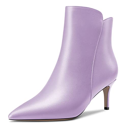 Castamere Damen Stiletto Mittlerem Kitten Absatz Heel Spitze Zehenkappe Stiefeletten Reißverschluss Slip-on Klassisch Dress Büroschuhe 6.5 CM Heels Stiefel Violett 41 EU von Castamere