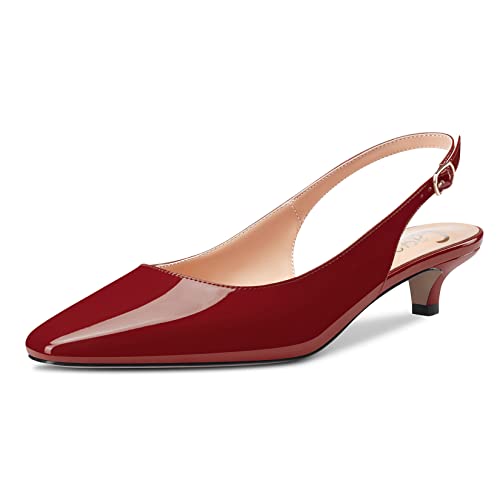 Castamere Damen Stiletto Niedrige Kitten Absatz Heel Geschlossene Eckige Zehenkappe Slingback Pumps Slip-on 3.5 cm Sandalen Dress Cute Schuhe Burgund Rot 39 EU von Castamere