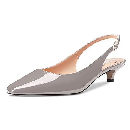 Castamere Damen Stiletto Niedrige Kitten Absatz Heel Geschlossene Eckige Zehenkappe Slingback Pumps Slip-on 3.5 cm Sandalen Dress Cute Schuhe Grau Lackleder 43 EU von Castamere