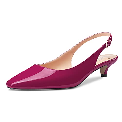 Castamere Damen Stiletto Niedrige Kitten Absatz Heel Geschlossene Eckige Zehenkappe Slingback Pumps Slip-on 3.5 cm Sandalen Dress Cute Schuhe Magenta Rot 43 EU von Castamere