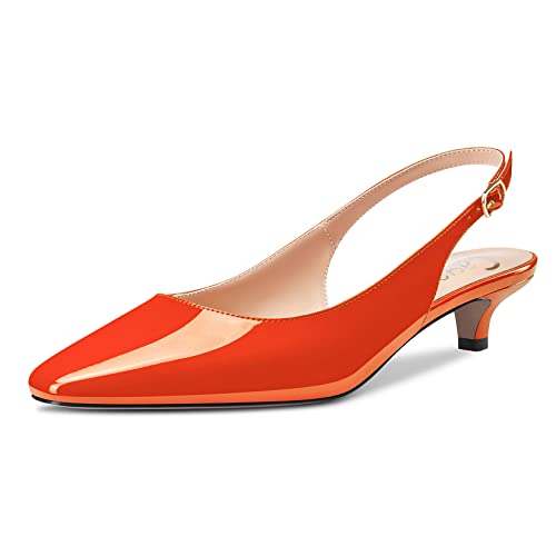 Castamere Damen Stiletto Niedrige Kitten Absatz Heel Geschlossene Eckige Zehenkappe Slingback Pumps Slip-on 3.5 cm Sandalen Dress Cute Schuhe Orange Lackleder 37 EU von Castamere