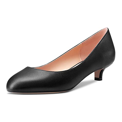 Castamere Damen Stiletto Niedrige Kitten Absatz Heel Runde Zehenkappe Pumps Slip-on Cute Büroschuhe 3.5 cm Heels Schuhe Schwarz Matt 42 EU von Castamere