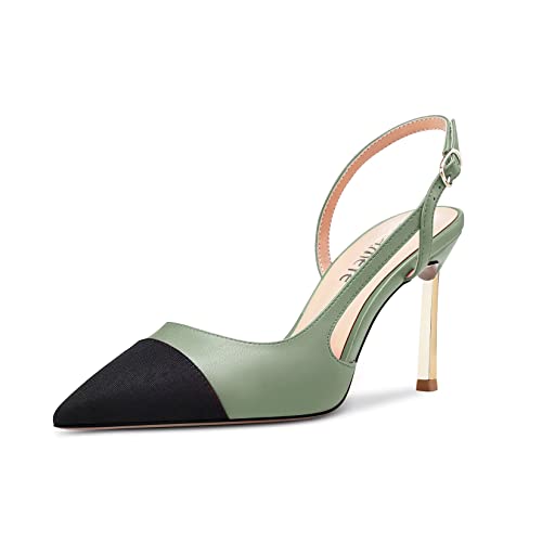 Castamere Hoher High Absatz Heel Spitze Zehenkappe Slingback Pumps Hochzeit Abschlussball Patchwork 8.5 cm Heels Grün A 39 EU von Castamere