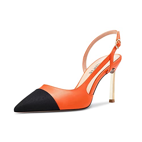 Castamere Hoher High Absatz Heel Spitze Zehenkappe Slingback Pumps Hochzeit Abschlussball Patchwork 8.5 cm Heels Orange 41 EU von Castamere