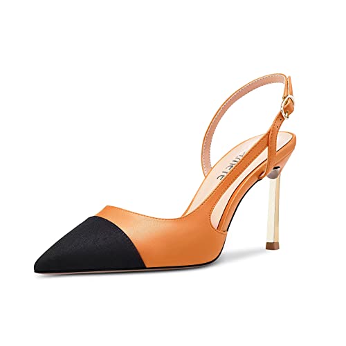 Castamere Hoher High Absatz Heel Spitze Zehenkappe Slingback Pumps Hochzeit Abschlussball Patchwork 8.5 cm Heels Orange A 41 EU von Castamere