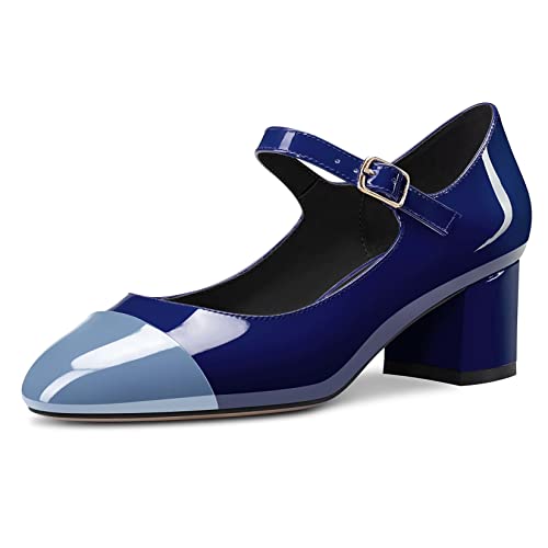 Castamere Mittlerem Chunky Blockabsatz Absatz Heel Runde Zehenkappe Mary Jane Pumps Abschlussball Dress 5 cm Heels Navy Blau 38 EU von Castamere
