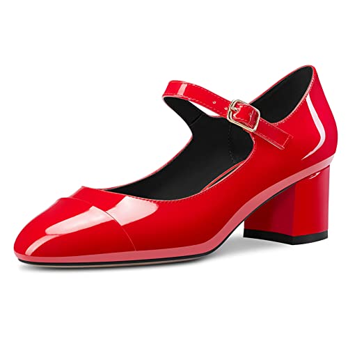 Castamere Mittlerem Chunky Blockabsatz Absatz Heel Runde Zehenkappe Mary Jane Pumps Abschlussball Dress 5 cm Heels Rot 45 EU von Castamere