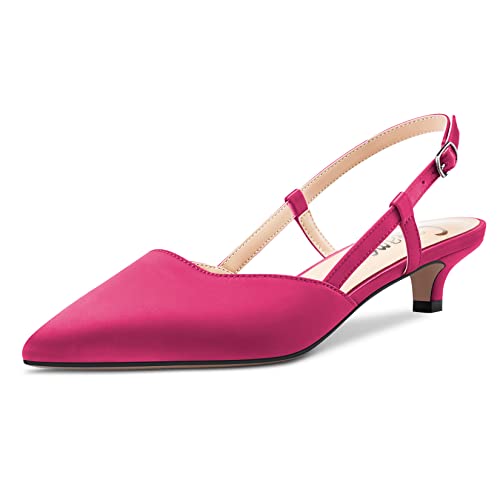 Castamere Niedrige Kitten Absatz Heel Spitze Zehenkappe Pumps Damen Slingback Slip-on Sandalen Hochzeit Büroschuhe Party Dress 3.5 CM Heels Magenta Rot 39 EU von Castamere