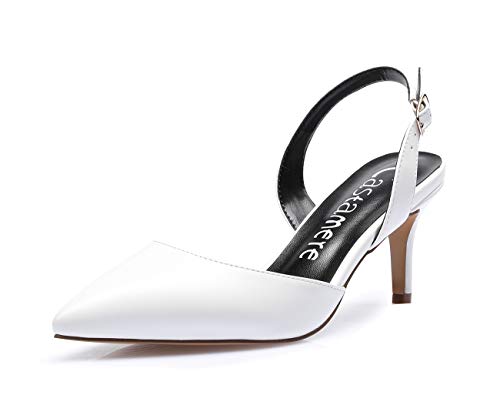 Castamere Spitze Slingback Pumps Damen Pointed Toe Kitten Heel Sandalen 6CM Heels PU Weiß Schuhe EU 38.5 von Castamere