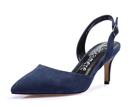 Castamere Spitze Slingback Pumps Damen Pointed Toe Kitten Heel Sandalen 6CM Heels Wildleder Navy Blau Schuhe EU 37 von Castamere