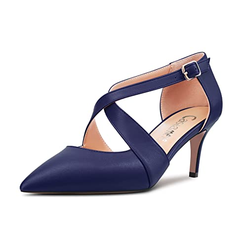 Castamere Stiletto Mittlerem Absatz Heel Spitze Zehenkappe Kreuzriemen Pumps Hochzeit Party 6.5 cm Heels Navy Blau Matt 38 EU von Castamere