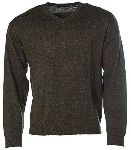 Caste Herren Pullover Strick V-Ausschnitt Seide Kaschmiranteil Olive bunt meliert L von Caste