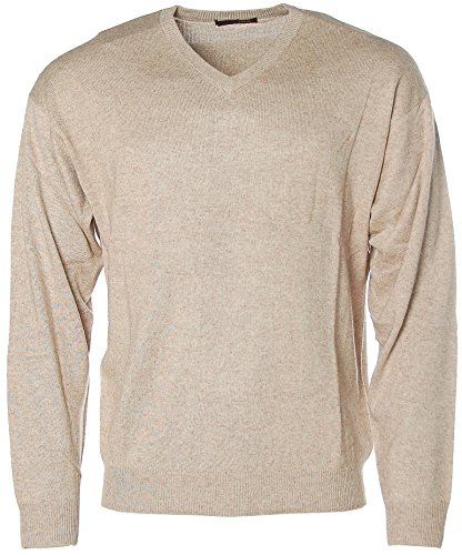 Caste Herren Pullover Strick V-Ausschnitt Seide Kaschmiranteil Sand Melange L von Caste