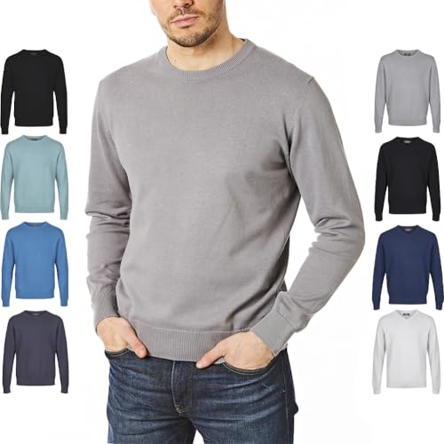Castle Point CSPKNT003 Herren-Strickpullover mit Rundhalsausschnitt, Grau, Groß von Castle Point