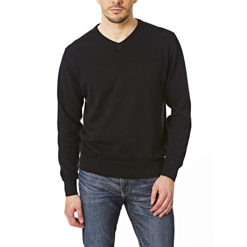Castle Point Herren CSPKNT004 Strickpullover aus 100% Baumwolle, weicher V-Ausschnitt, Schwarz, Größe S von Castle Point