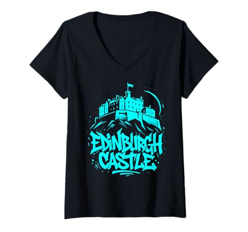 Damen Edinburgh Castle Graffiti Wahrzeichen Kunst T-Shirt mit V-Ausschnitt Damen Edinburgh Castle Graffiti Wahrzeichen Kunst T-Shirt mit V-Ausschnitt von Castle Street