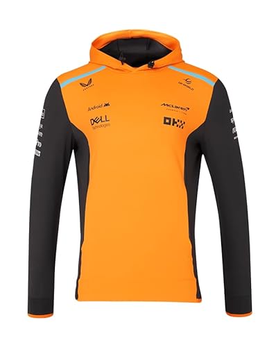 McLaren Formel 1 Team – Offizielles 2024 Formel 1 Merchandise – Replica Team Kapuzen-Sweatshirt Pullover Hoody – Papaya-Orange/Phantomgrau – Unisex (UK, Alpha, 3XL, Regular, Regular, Papaya-Orange) von Castore