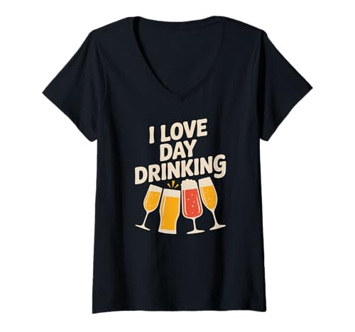 Damen Ich Liebe Tag, Trinken, Spaß, soziales Statement T-Shirt mit V-Ausschnitt Damen Ich Liebe Tag, Trinken, Spaß, soziales Statement T-Shirt mit V-Ausschnitt von Casual Beverage Lovers Social Gathering