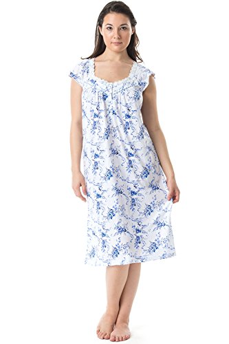 Casual Nights Damen Cap Sleeves Floral Lace Nachthemd Gr. 46, Blumenmuster / Blau von Casual Nights