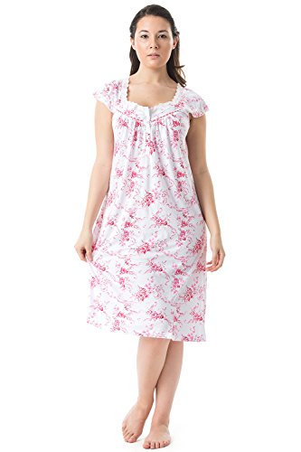 Casual Nights Damen Cap Sleeves Floral Lace Nachthemd Gr. 46, Blumenmuster / Pink von Casual Nights