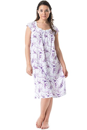 Casual Nights Damen Cap Sleeves Floral Lace Nachthemd Gr. 46, Blumenmuster / Violett von Casual Nights