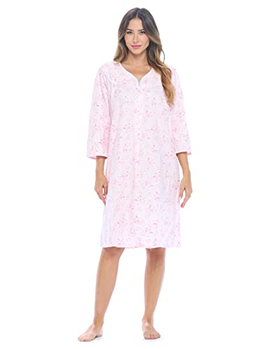 Casual Nights Damen Flanell Blumen Langarm Nachthemd, Blume/Pink, Large von Casual Nights