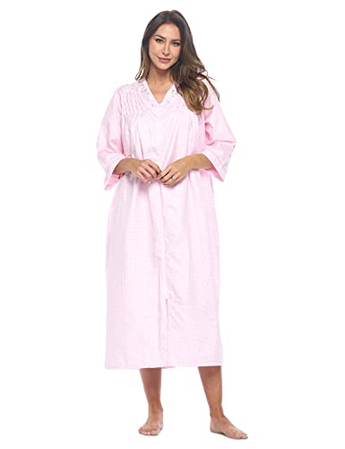 Casual Nights Damen Hauskleid mit Reißverschluss vorne | 3/4-Ärmel Hausmantel Lange Staubwedel Liege, Gingham-Muster, Rosa, XX-Large von Casual Nights