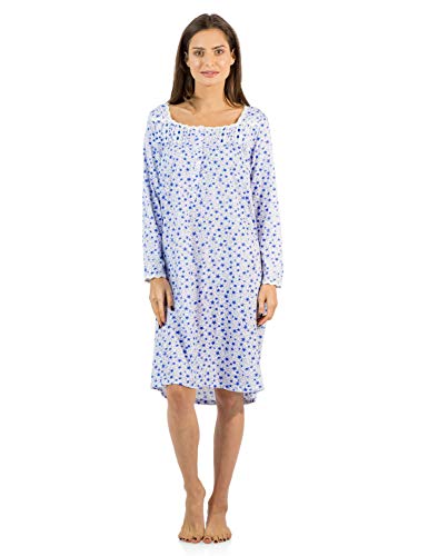 Casual Nights Damen Nachthemd aus Baumwollmischung mit langen Ärmeln Gr. 5X-Large, Blumenmuster / Blau von Casual Nights