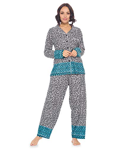 Casual Nights Damen-Schlafanzug-Set – Hose und lange Ärmel für Damen, Aqua Leopard, L von Casual Nights