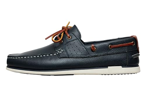 Bootsschuhe Herren Echt Leder Segelschuhe Flache Mokassins mit Lederschnürung in dunkelblau und braun 2 Eye Boat Shoes (Dunkelblau, EU Schuhgrößensystem, Erwachsene, Herren, Numerisch, Schmal, 40) von Casual