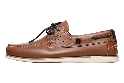 Bootsschuhe Herren Echt Leder Segelschuhe Flache Mokassins mit Lederschnürung in dunkelblau und braun 2 Eye Boat Shoes (Mittelbraun, EU Schuhgrößensystem, Erwachsene, Herren, Numerisch, Schmal, 41) von Casual