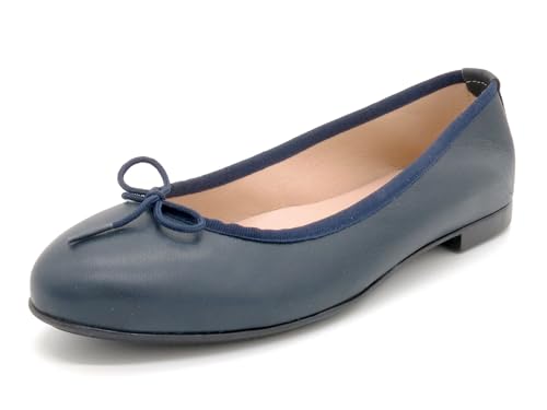 Casual Damen Ballerinas Leder Ballerina Schuhe flach rund mit Schleife & Echtleder Futter Navy dunkel blau 40 von Casual